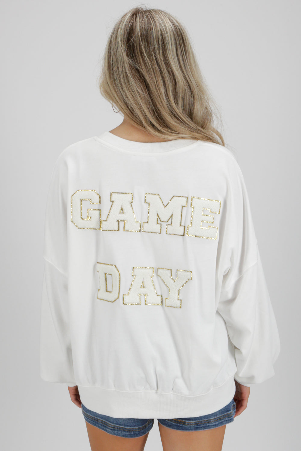 It's Game Time Crew Neck Sweatshirt - White | Makk Fashions