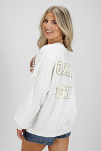 It's Game Time Crew Neck Sweatshirt - White | Makk Fashions
