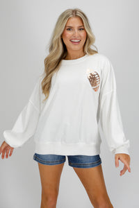 It's Game Time Crew Neck Sweatshirt - White | Makk Fashions