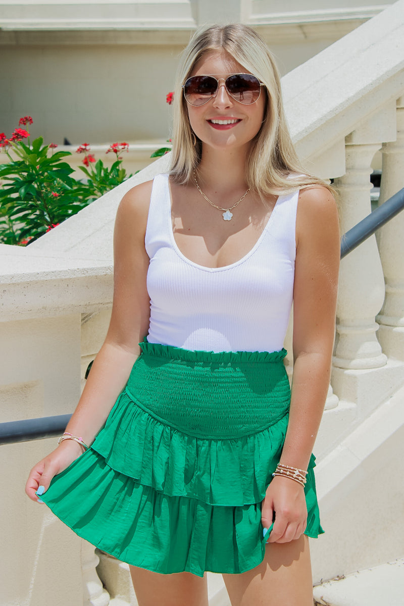 Lead The Way Smocked Ruffle Mini Skirt - Kelly Green | Makk Fashions