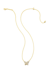 Kendra Scott: Lillia Crystal Butterfly Gold Pendant Necklace - White Crystal | Makk Fashions