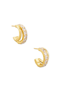 Kendra Scott: Livy Gold Huggie Earrings  - White Crystal | Makk Fashions
