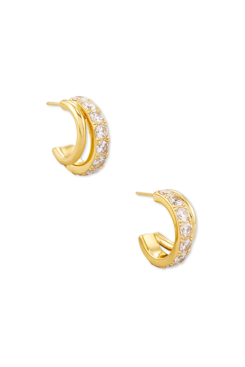 Kendra Scott: Livy Gold Huggie Earrings  - White Crystal | Makk Fashions