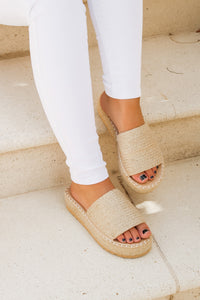 Matisse: Del Mar Raffia Platform Slide Sandal - Natural | Makk Fashions