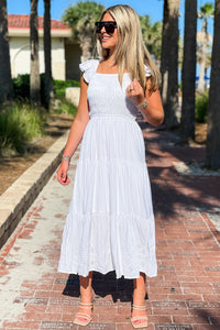 Meet Me At Sunset Eyelet Midi Dress - White | Makk Fashions
