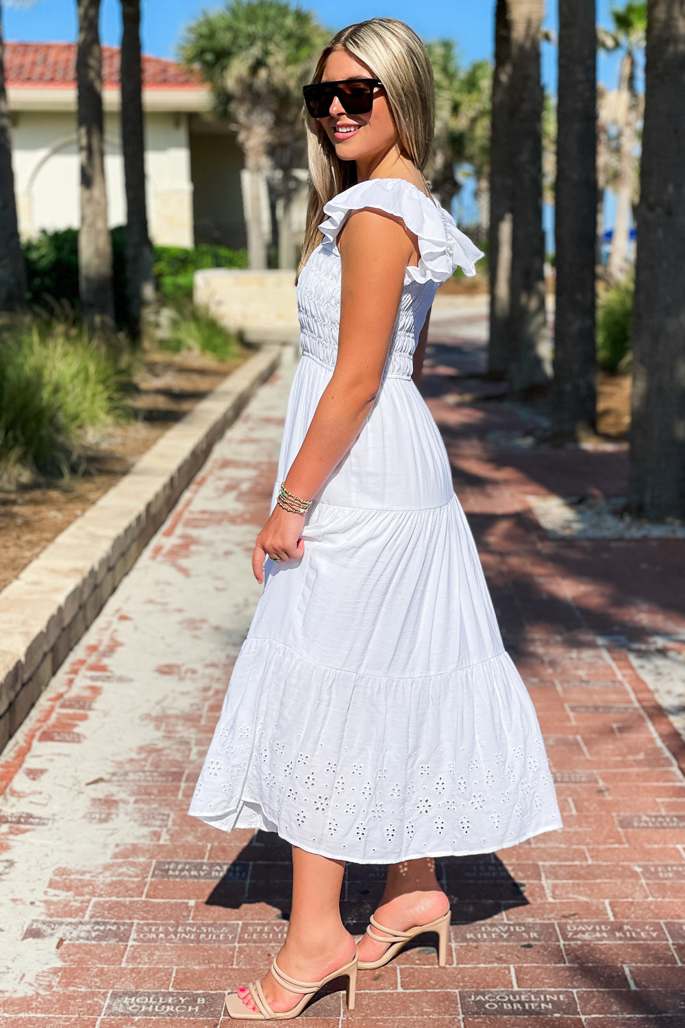 Meet Me At Sunset Eyelet Midi Dress - White | Makk Fashions