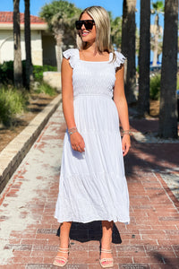 Meet Me At Sunset Eyelet Midi Dress - White | Makk Fashions