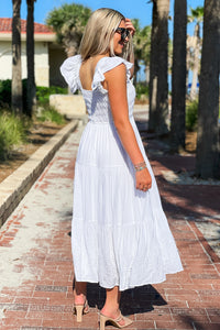Meet Me At Sunset Eyelet Midi Dress - White | Makk Fashions