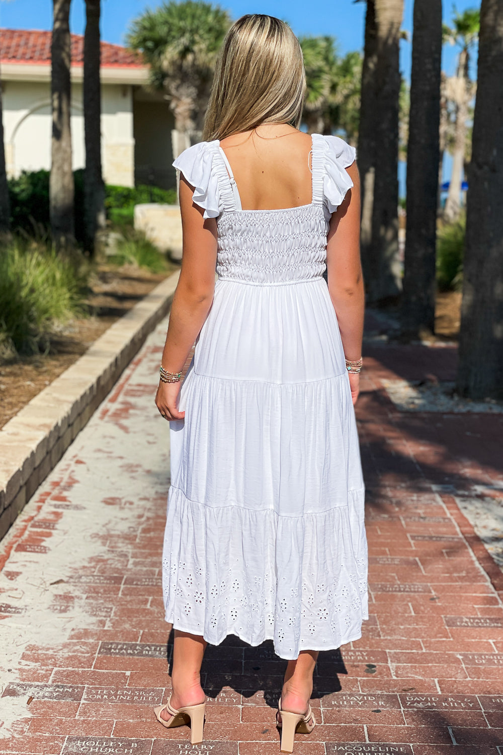 Meet Me At Sunset Eyelet Midi Dress - White | Makk Fashions