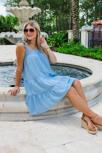 On My Time Tiered Mini Dress - Medium Denim | Makk Fashions