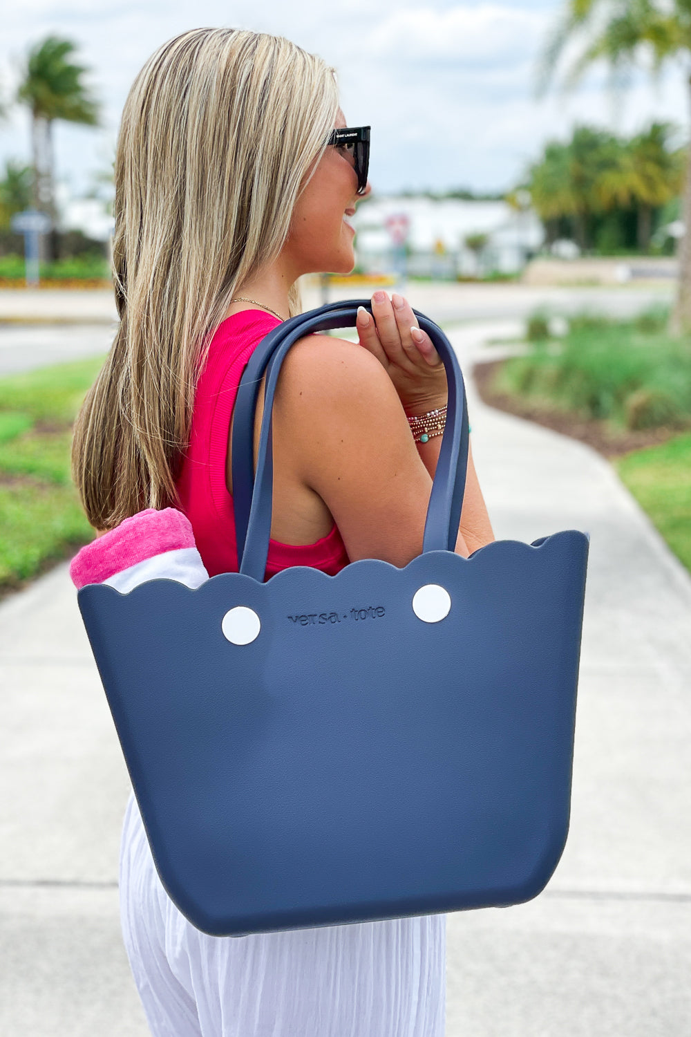 Ready For Vacay Scalloped Versa Tote - Navy | Makk Fashions