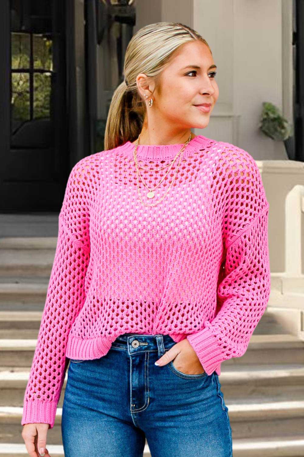 See It Through Knit Sweater - Pink | Makk Fashions