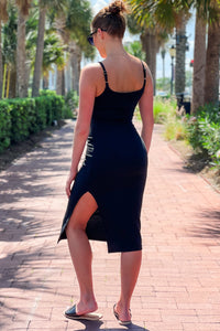 Show Me Around Ribbed Midi Dress - Black | Makk Fashions