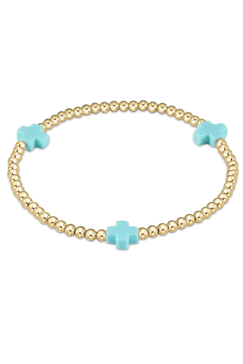 enewton: Signature Cross 3mm Gold Bracelet - Turquoise | Makk Fashions