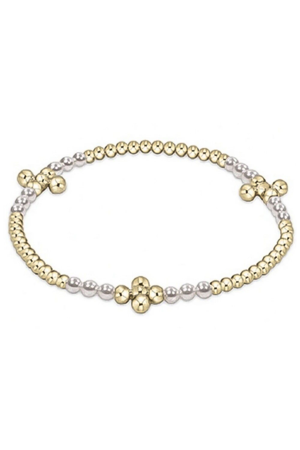 enewton: Signature Cross Gold Bliss Pattern 2.5mm Bead Bracelet - Pearl | Makk Fashions