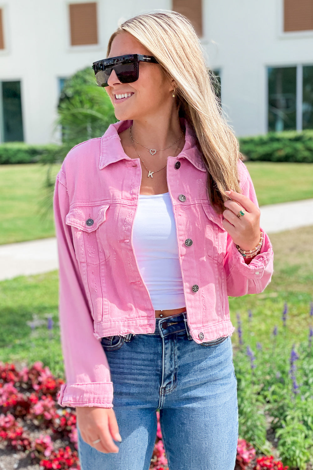 Start the Party Distressed Denim Jacket - Lt. Pink | Makk Fashions