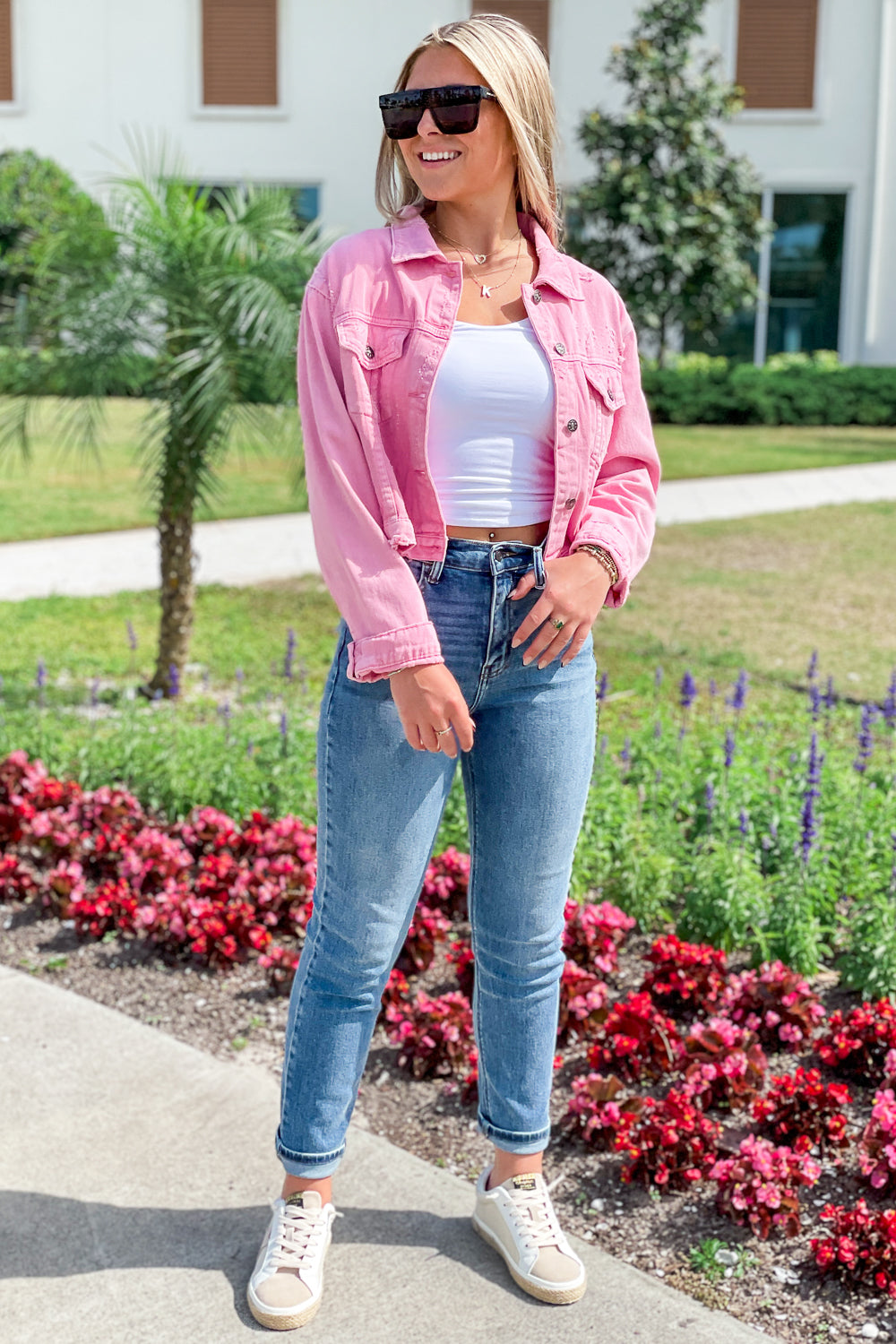 Start the Party Distressed Denim Jacket - Lt. Pink | Makk Fashions