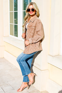Stay Cozy Quilted Button Down Jacket - Camel | Makk Fashions