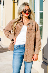 Stay Cozy Quilted Button Down Jacket - Camel | Makk Fashions