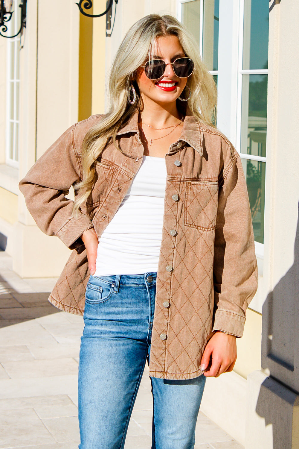 Stay Cozy Quilted Button Down Jacket - Camel | Makk Fashions