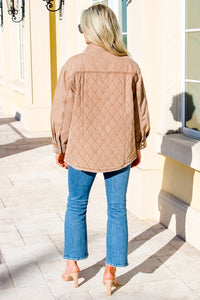 Stay Cozy Quilted Button Down Jacket - Camel | Makk Fashions