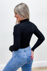 Take a Chance High Neck Cropped Sweater Top - Black | Makk Fashions