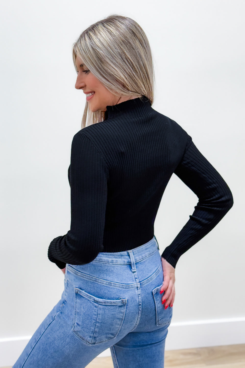 Take a Chance High Neck Cropped Sweater Top - Black | Makk Fashions