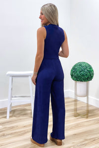 Talk Of The Town Textured Wide Leg Pants - Blue