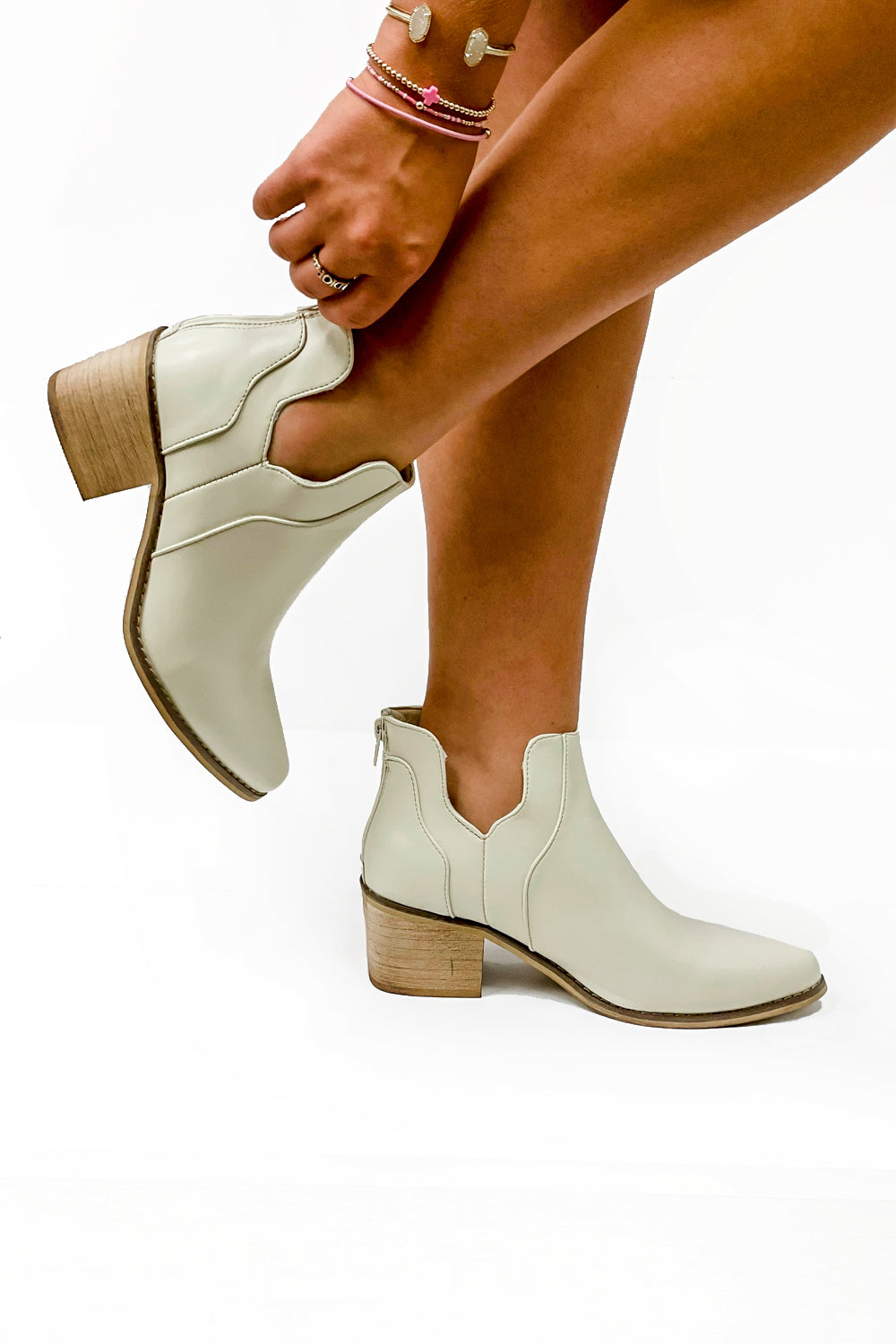 The Emily Block Heel Ankle Booties - Cream | Makk Fashions