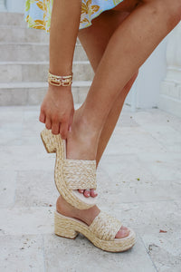 The Isla Raffia Platform Heel Slide Sandal - Natural | Makk Fashions