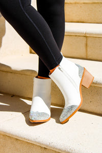 The Jesse Rhinestone Block Heel Ankle Bootie - White | Makk Fashions