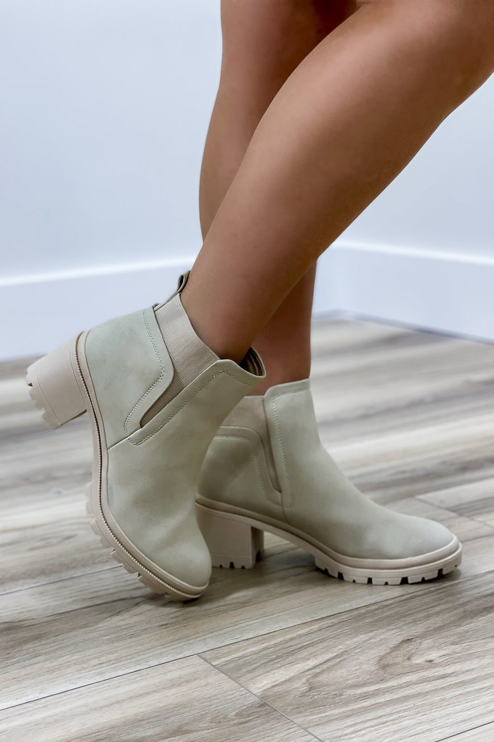 The Laurel Suede Ankle Booties Bone Makk Fashions