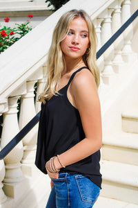This Romance Sleeveless Wrap Front Top - Black | Makk Fashions