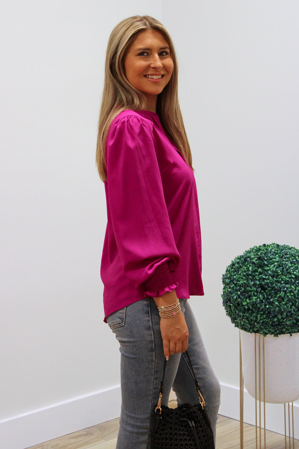 True Feelings Pleated V-Neck Top - Magenta | Makk Fashions
