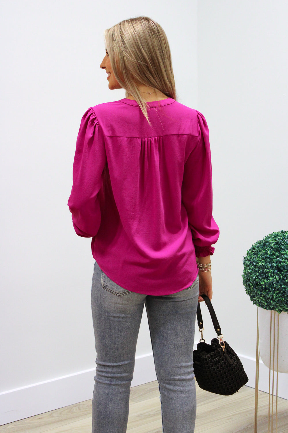 True Feelings Pleated V-Neck Top - Magenta | Makk Fashions