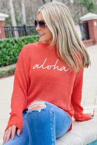 Vacay Mode ALOHA Sweater - Papaya | Makk Fashions
