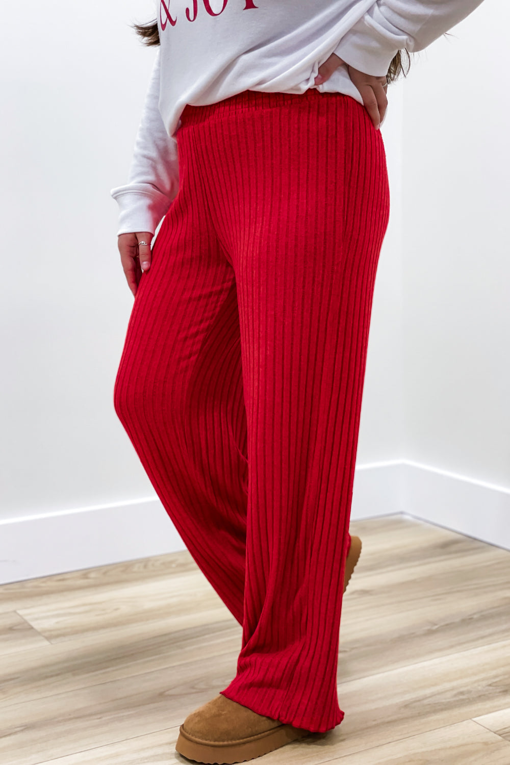 Z Supply: Dawn Smocked Ribbed Pant - Haute Red | Makk Fashions