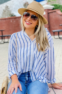 Z Supply: Perfect Linen Stripe Top - Palace Blue | Makk Fashions