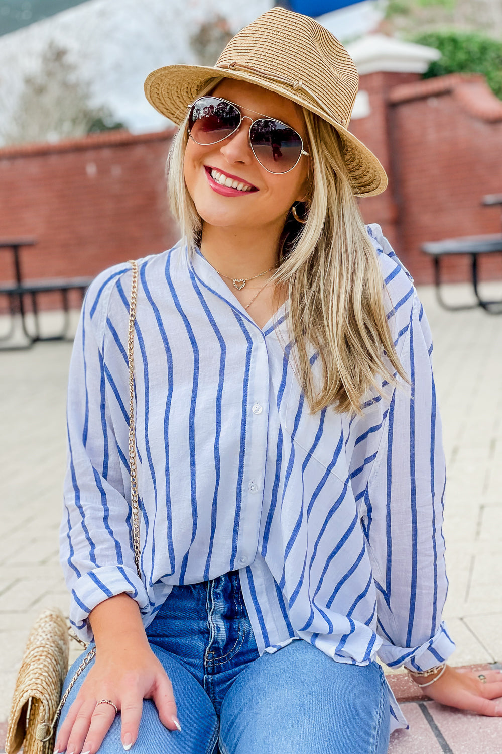 Z Supply: Perfect Linen Stripe Top - Palace Blue | Makk Fashions