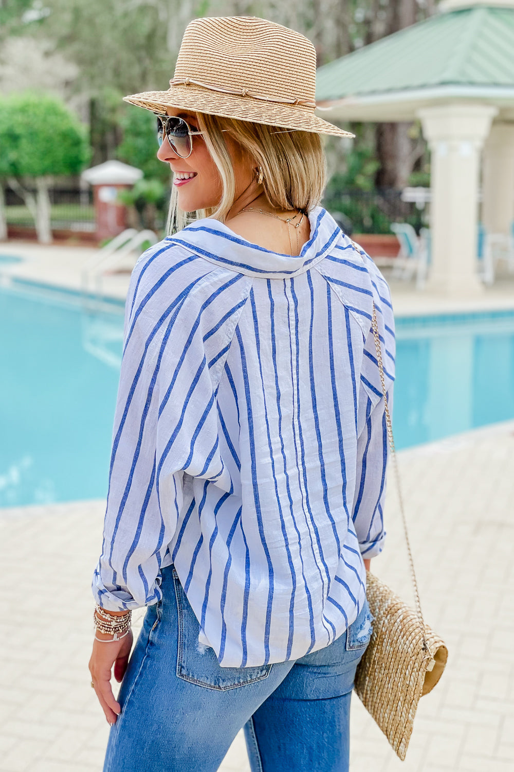 Z Supply: Perfect Linen Stripe Top - Palace Blue | Makk Fashions