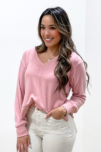 Z Supply: Wilder Cloud V-Neck LS Top - Rose Haze | Makk Fashions