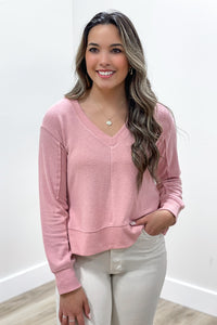 Z Supply: Wilder Cloud V-Neck LS Top - Rose Haze | Makk Fashions