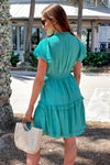 Delightful Days V-Neck Ruffle Dress - Green | Makk Fashions