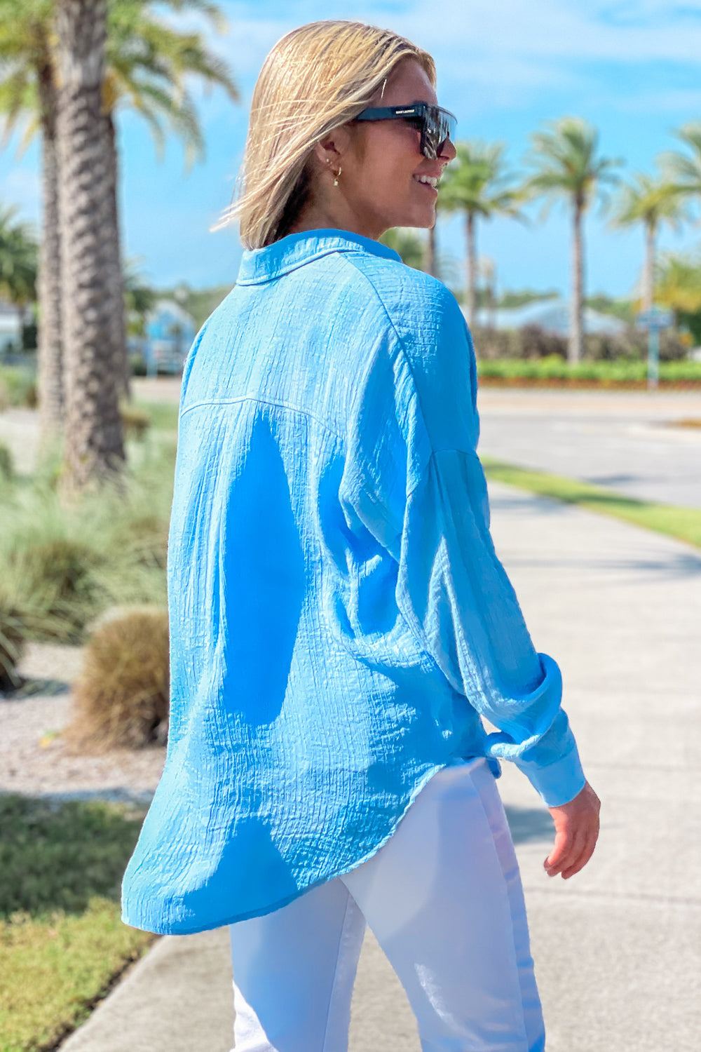 Simply Styled Button Down Top - Blue | Makk Fashions