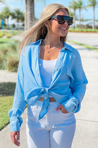 Simply Styled Button Down Top - Blue | Makk Fashions
