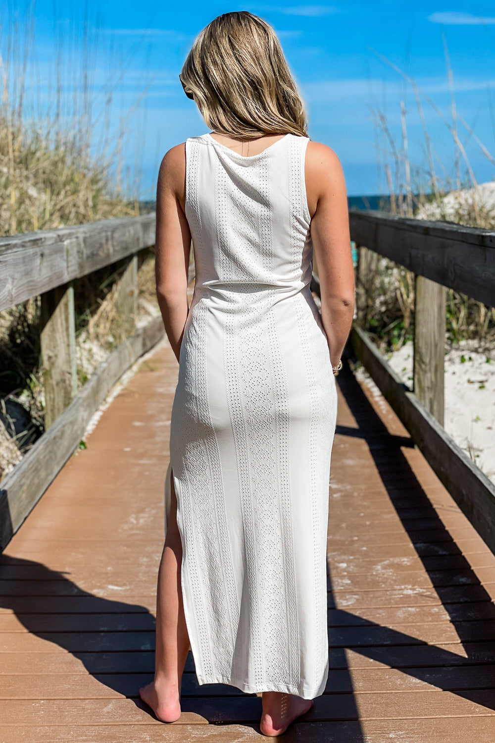 Z Supply: Lilian Knit Eyelet Midi Dress - White | Makk Fashions