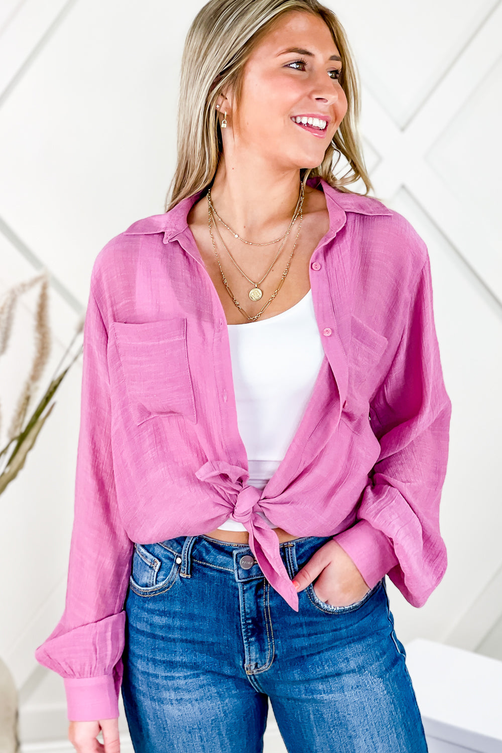 Breezy Days Button Down Top - Rose | Makk Fashions