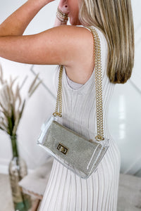 A Classy Look Clear Bag With Rhinestone Clutch - Gold | Makk Fashions