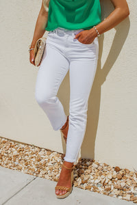 Amelia High Rise Frayed Hem Jeans - White | Makk Fashions
