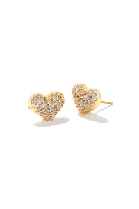 Kendra Scott: Ari Gold Heart Pave Heart Earrings - White Crystal | Makk Fashions